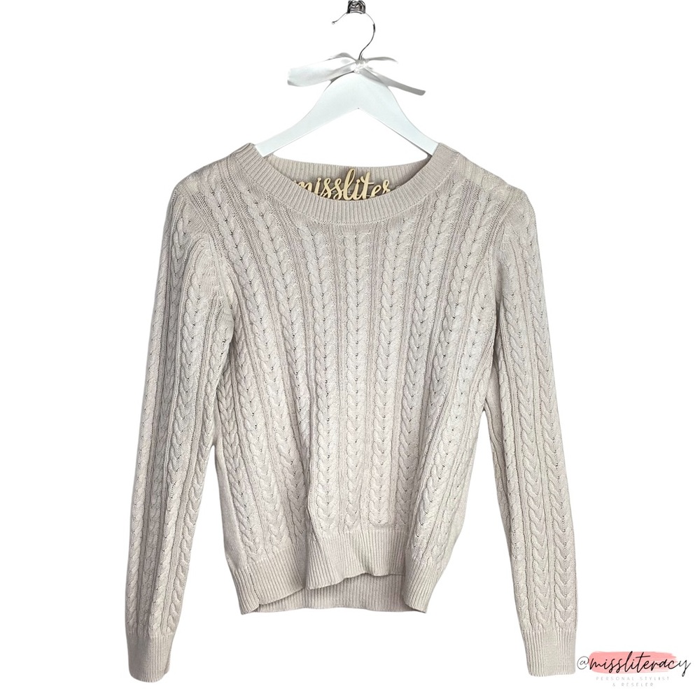 H&M Basic Cream Cotton Braided Knit Longsleeve Slim Fit Sweater [Sz Small] EUC